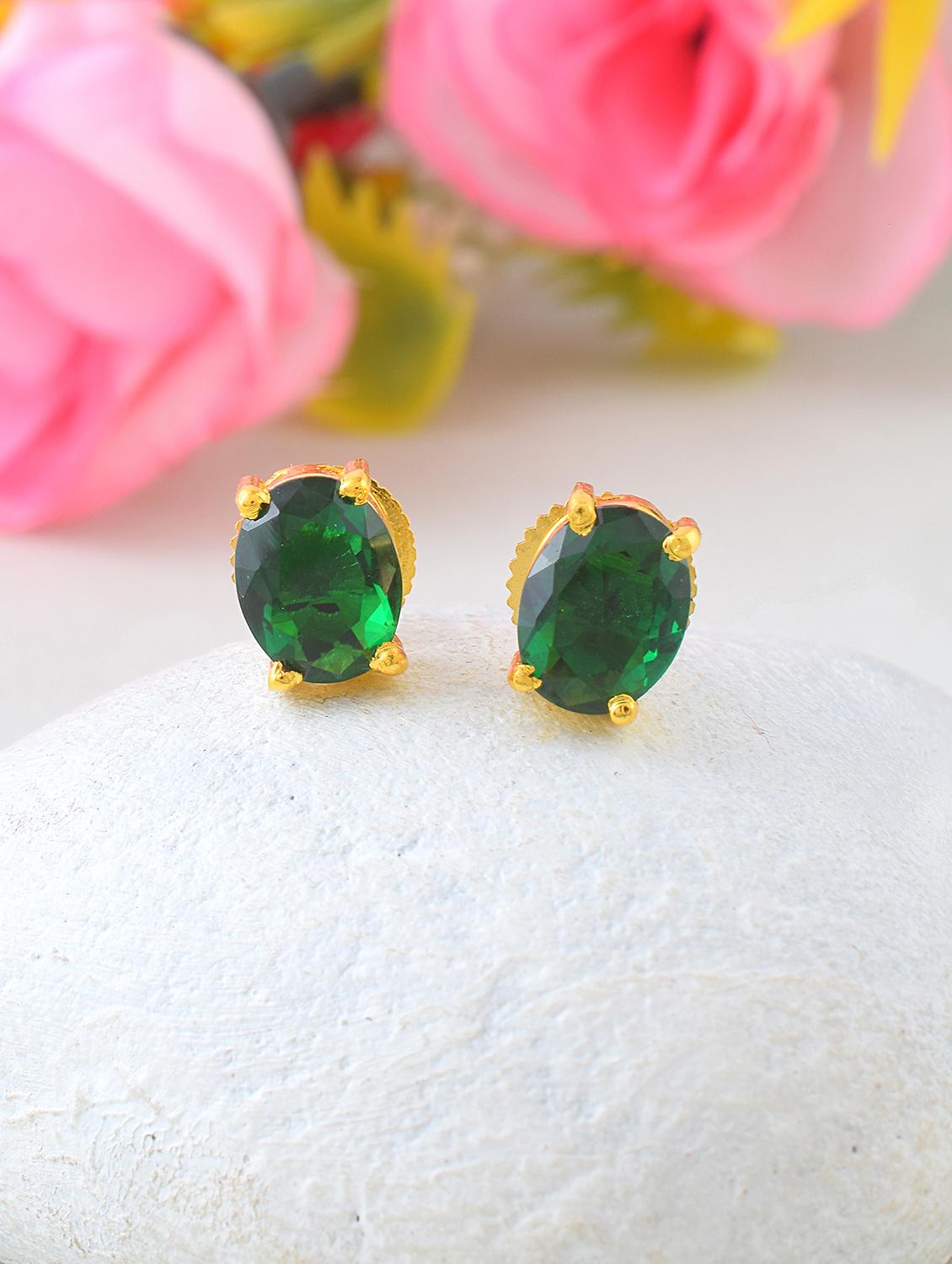 women green stone studded earrings - 21936721 -  Zoom Image - 0