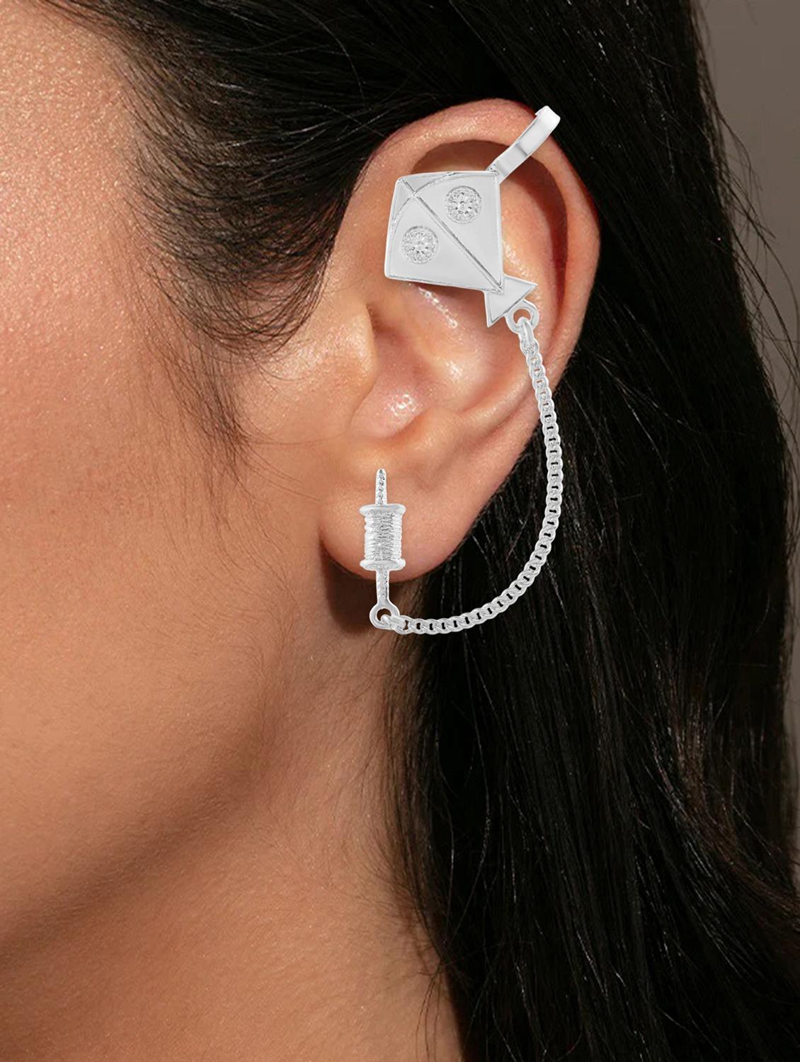 oxidised silver plated kite shaped earcuff - 21936724 - Standard Image - 3