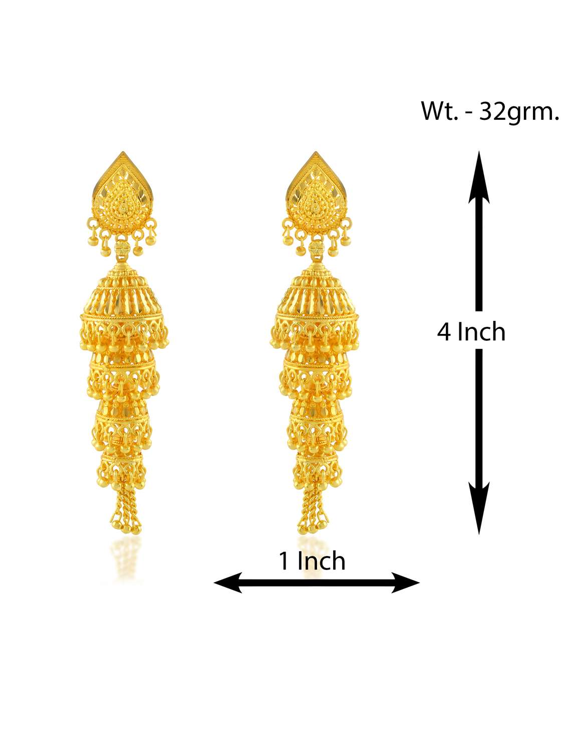 gold plated handcrafted jhumka earrings - 21936727 -  Standard Image - 3