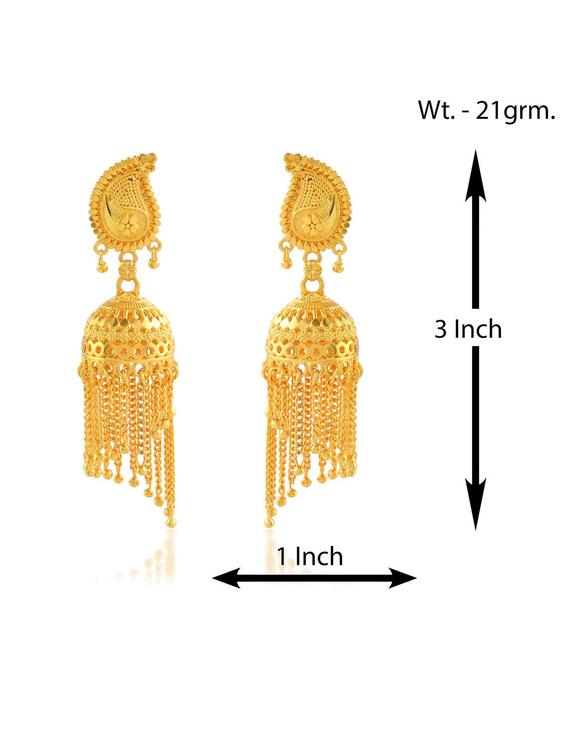 women golden jhumka earrings  - 21936728 -  Standard Image - 3