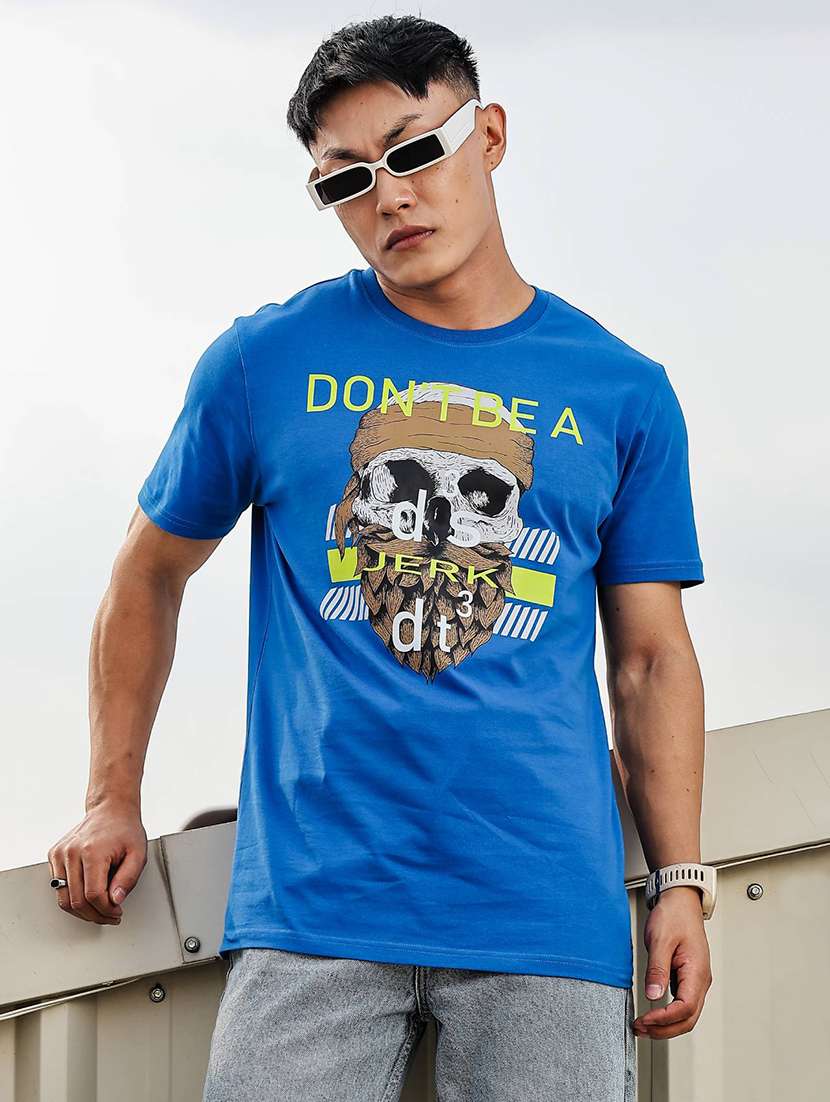 men front print round neck regular fit t-shirt