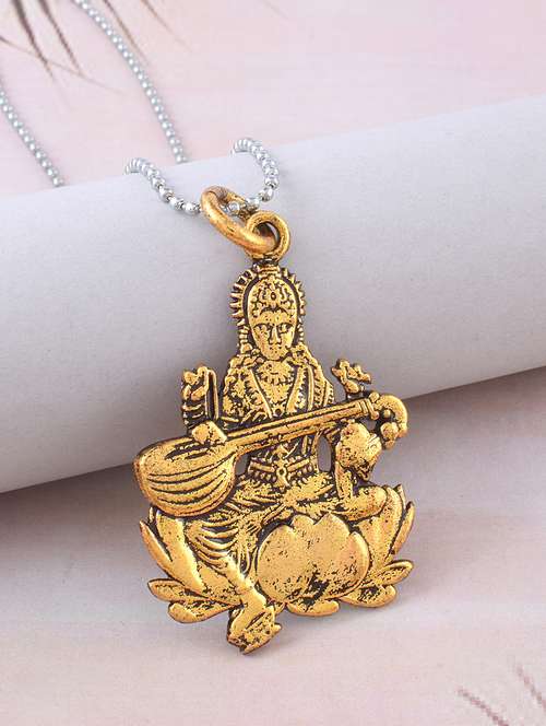 gold-toned goddess saraswati religious pendant - 21936780 -  Standard Image - 0