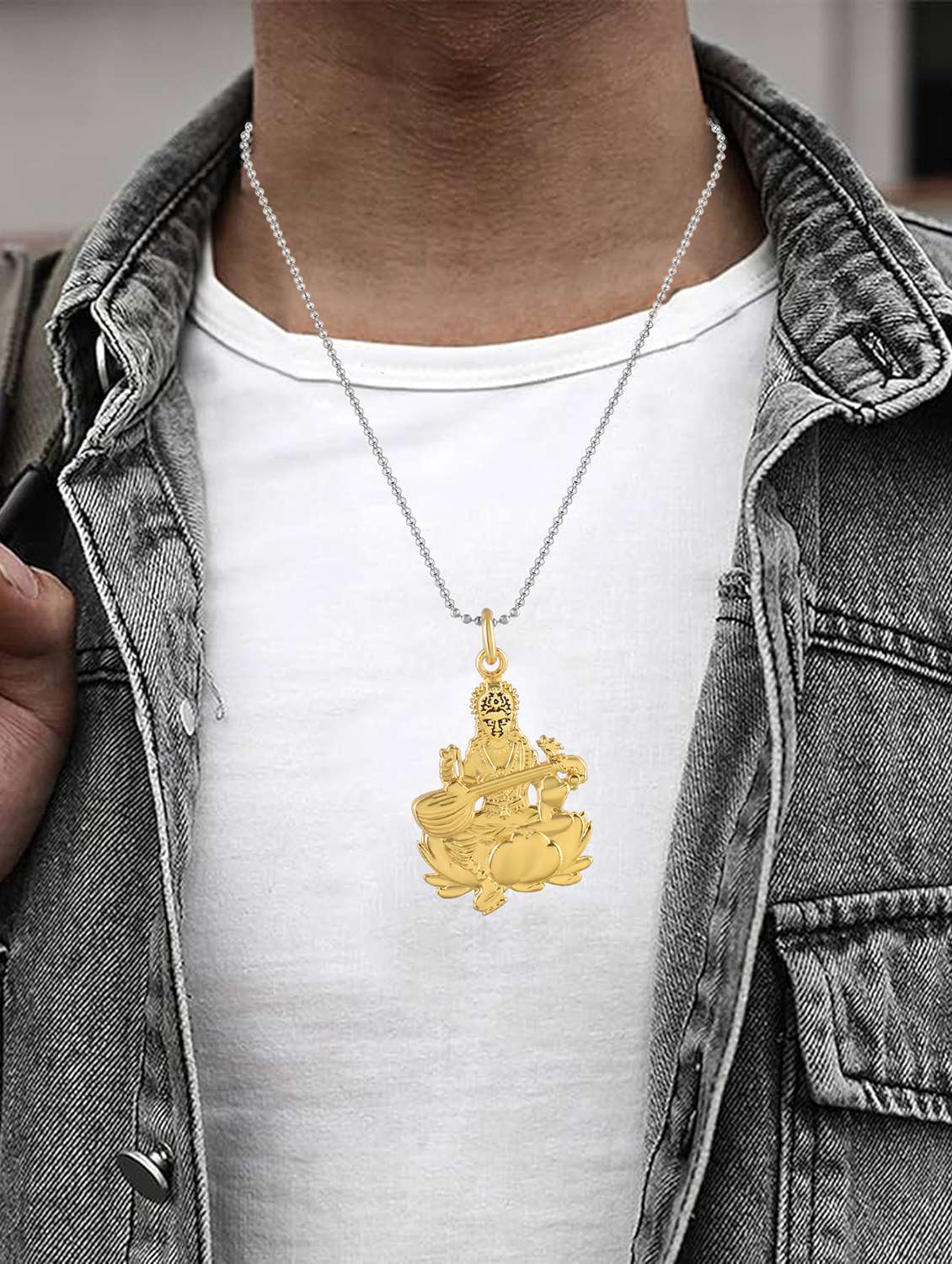 gold-toned goddess saraswati religious pendant - 21936780 -  Standard Image - 3