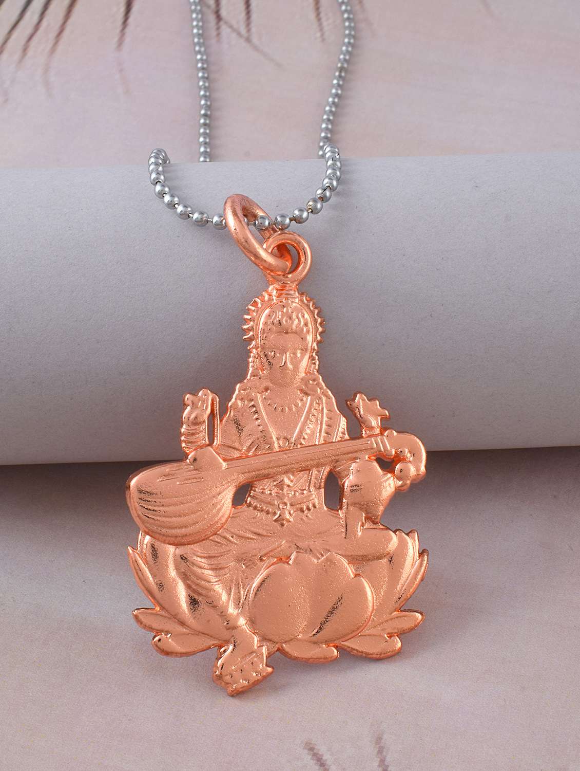 goddess saraswati rose gold plated pendant 