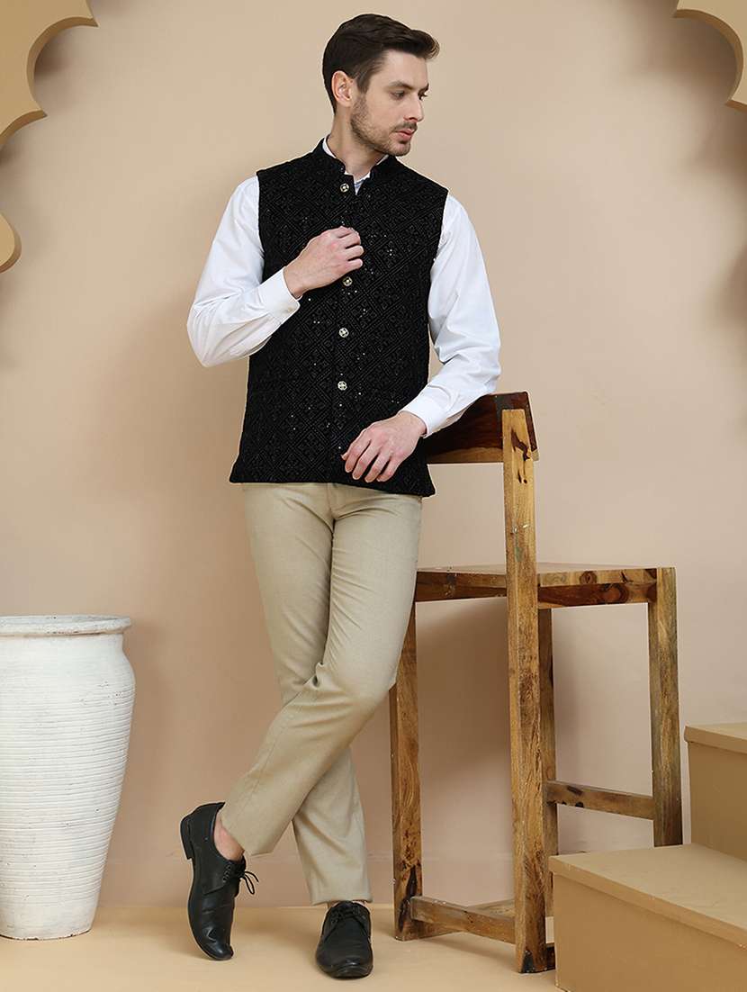 men embroidered mandarin neck nehru jacket - 21936784 -  Standard Image - 5