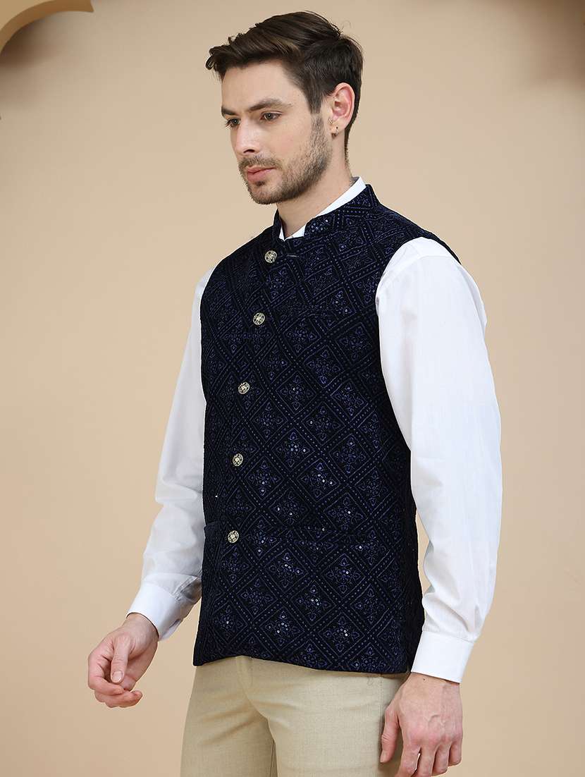 men embroidered mandarin neck nehru jacketv - 21936785 -  Standard Image - 3