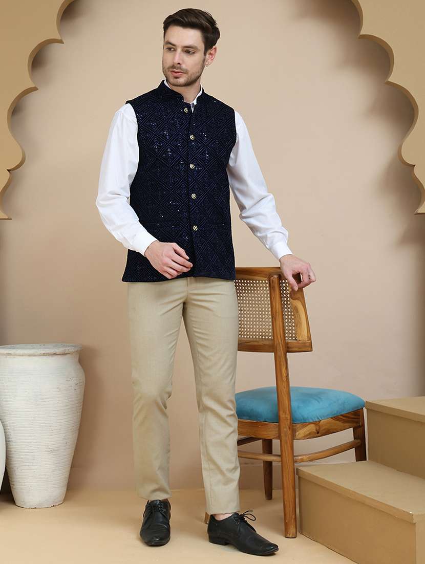 men embroidered mandarin neck nehru jacketv - 21936785 -  Standard Image - 5