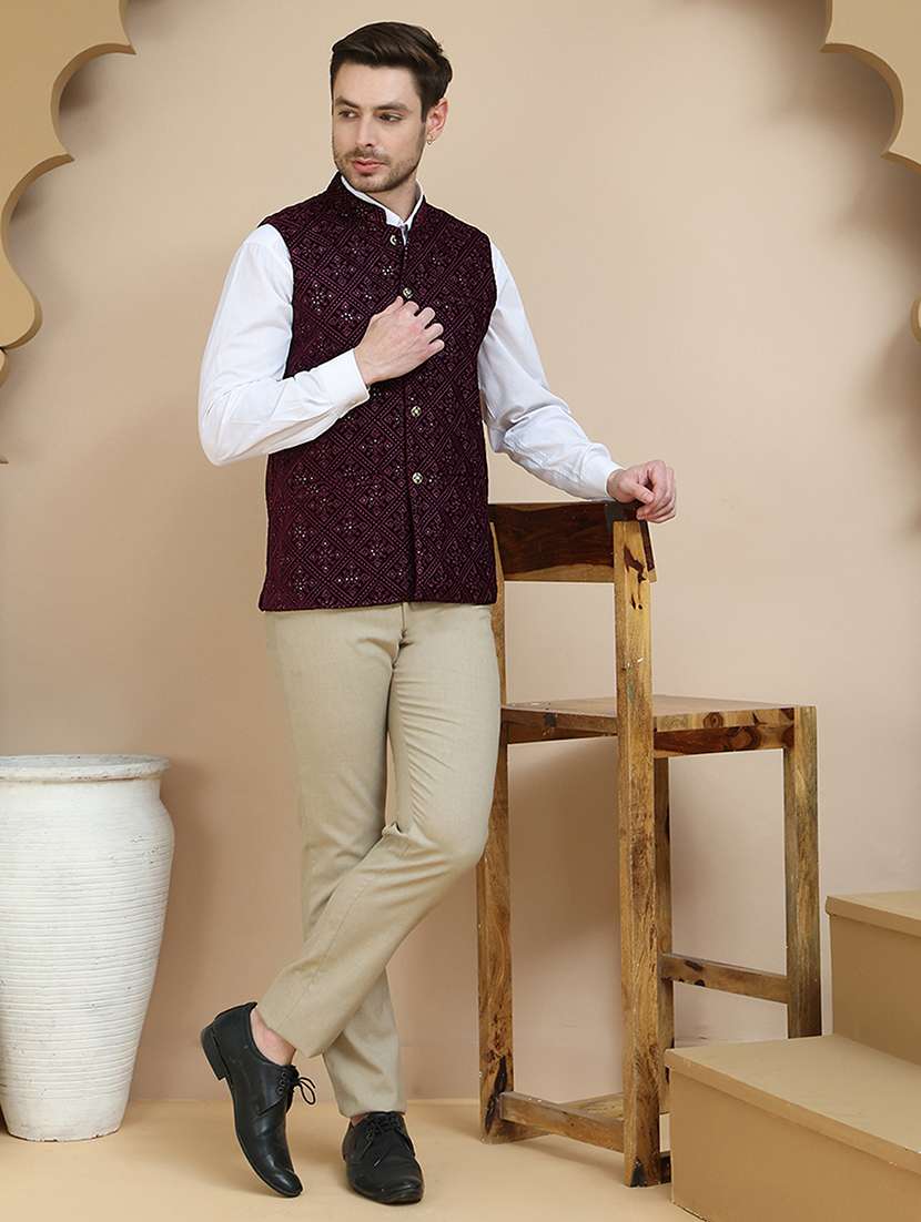 men embroidered mandarin neck nehru jacket - 21936786 -  Standard Image - 5