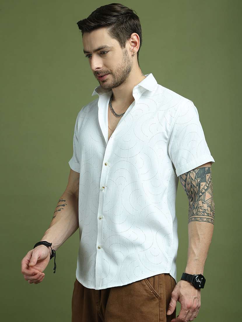 men self design short sleeve slim fit casual shirt - 21936791 -  Standard Image - 3