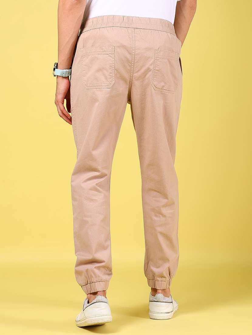 men beige solid mid rise regular fit jogger - 21936795 - Standard Image - 3