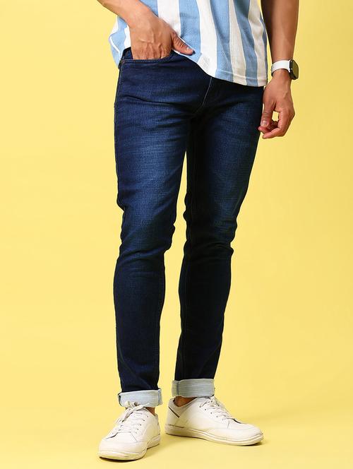 men navy blue mid rise full length jeans - 21936799 -  Standard Image - 0