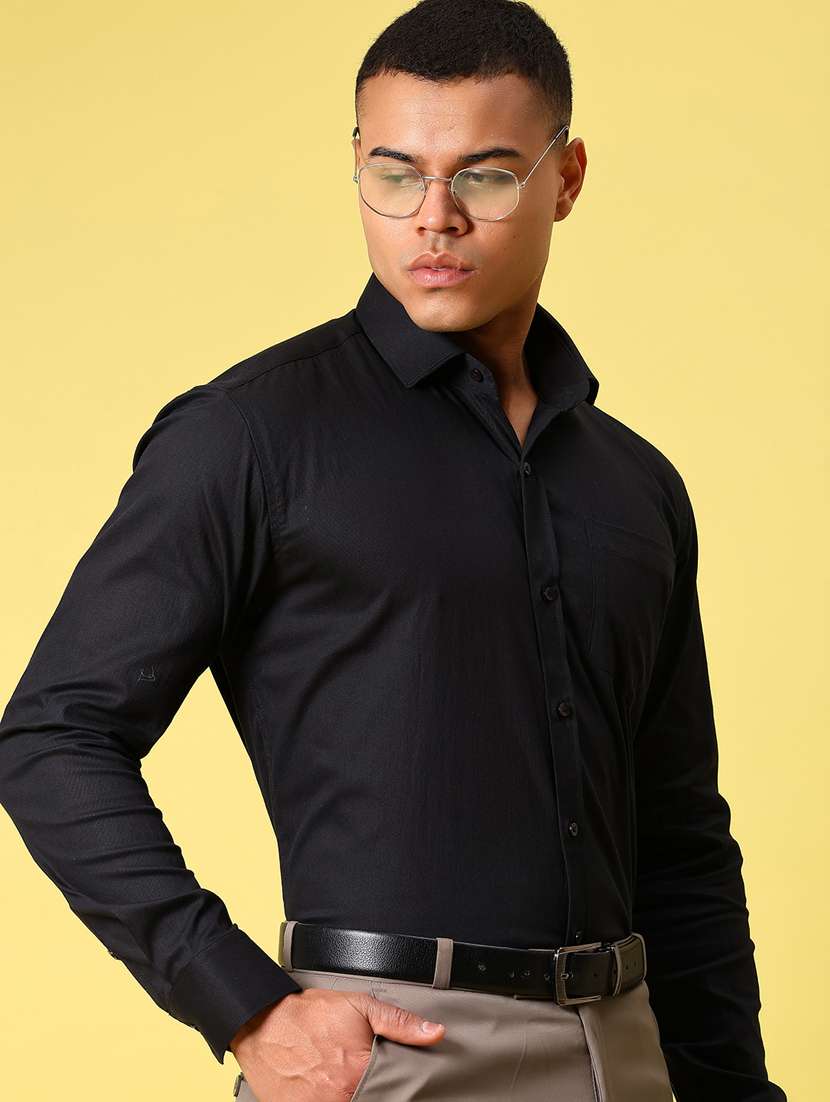men black solid long sleeve formal shirt