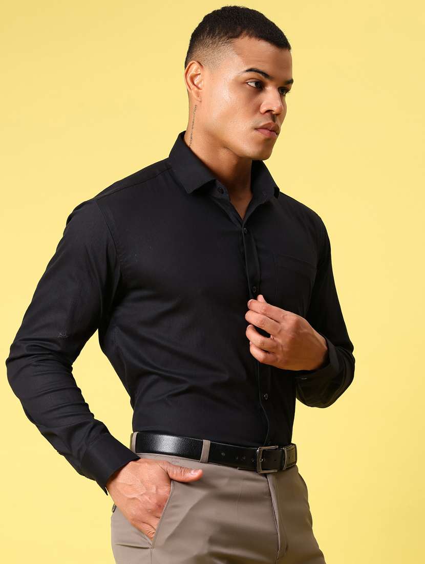 men black solid long sleeve formal shirt - 21936800 -  Standard Image - 3