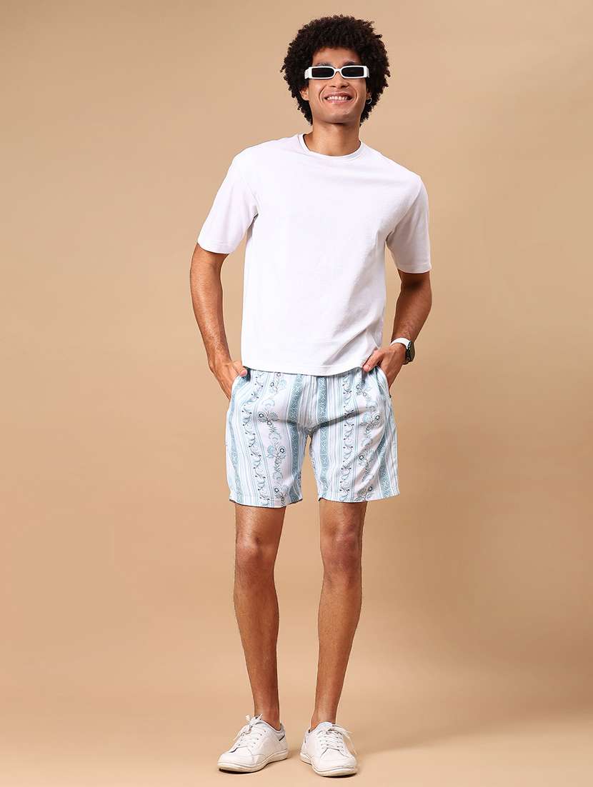 men light blue printed mid rise shorts - 21936805 -  Standard Image - 5