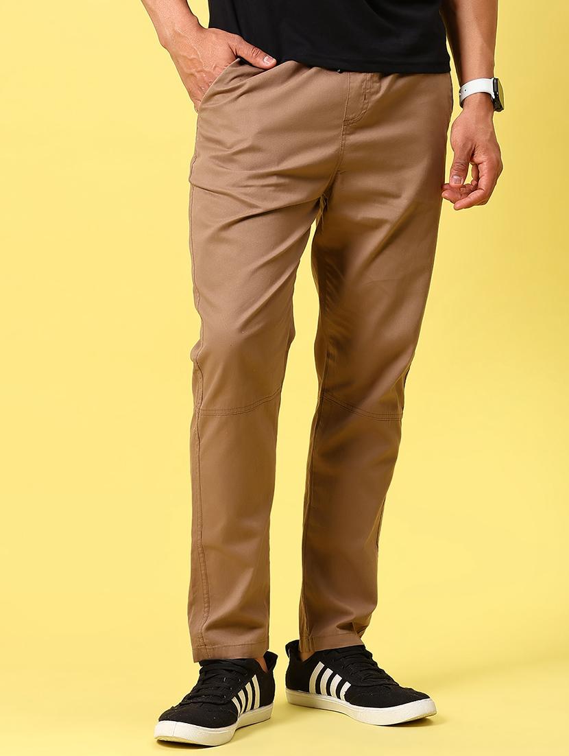 men brown solid mid rise full length trouser