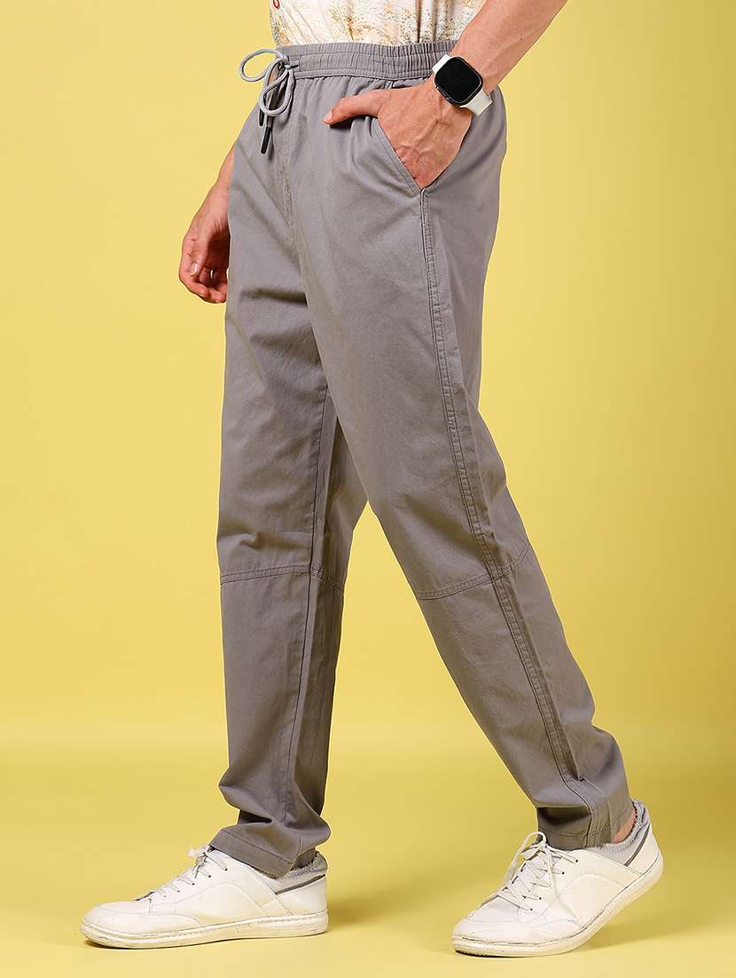 men grey solid mid rise full length trouser - 21936816 - Standard Image - 3
