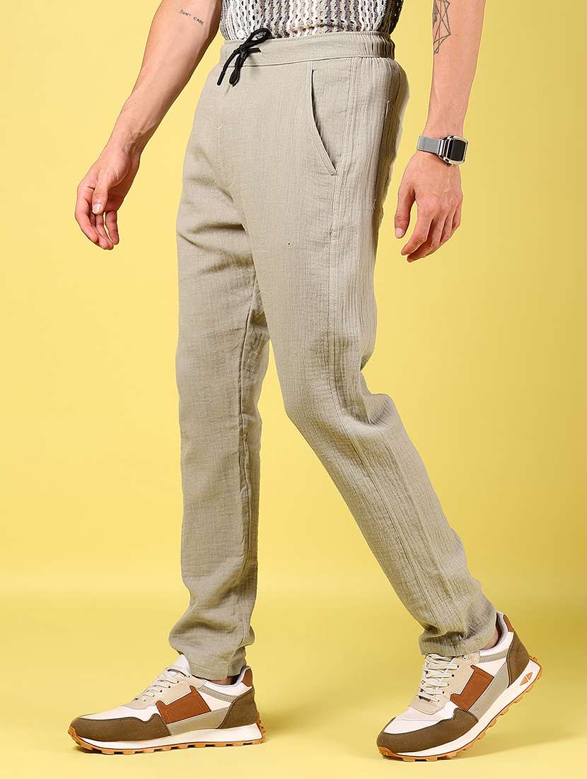 men olive solid mid rise full length trouser - 21936818 -  Standard Image - 3
