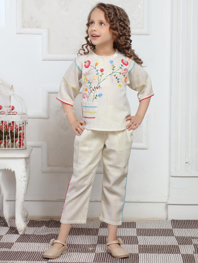 girls embroidered top & trouser co-ords set