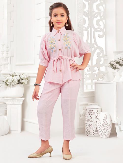 girls embroidered top & trouser co-ord set - 21938420 -  Standard Image - 0