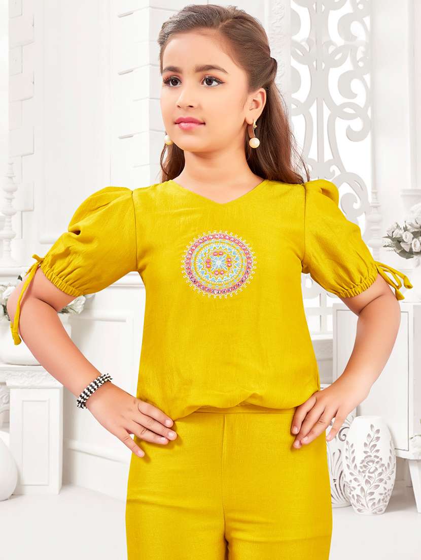 yellow polyester top & palazzo set coord - 21938424 -  Standard Image - 5