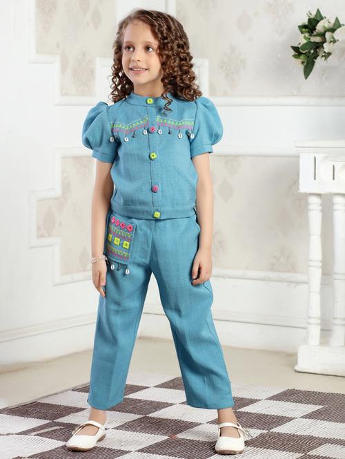 girls embroidered top & trouser co-ord set - 21938425 - Standard Image - 0