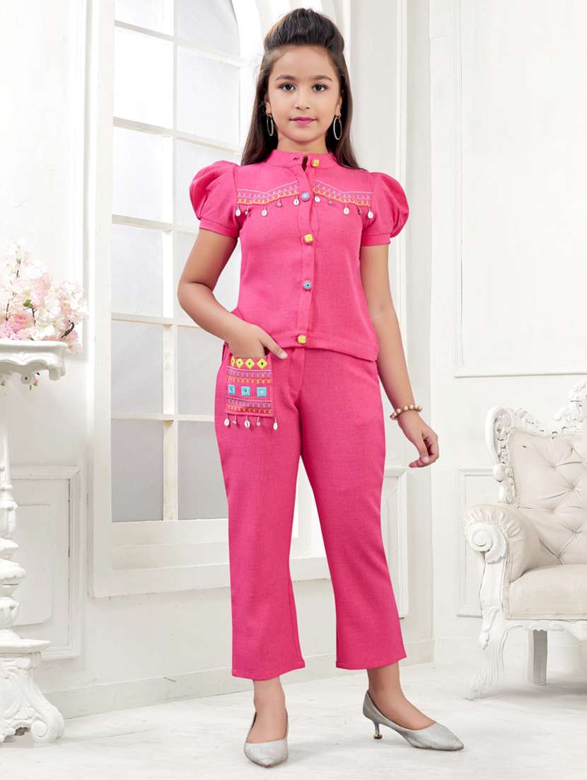 girls embroidered top & trouser co-ord set