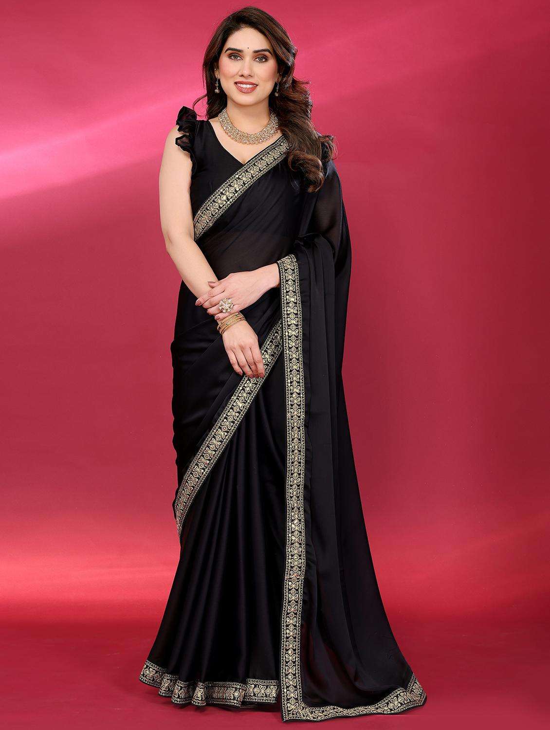 women solid with bordered saree with blouse - 21938448 -  Standard Image - 3
