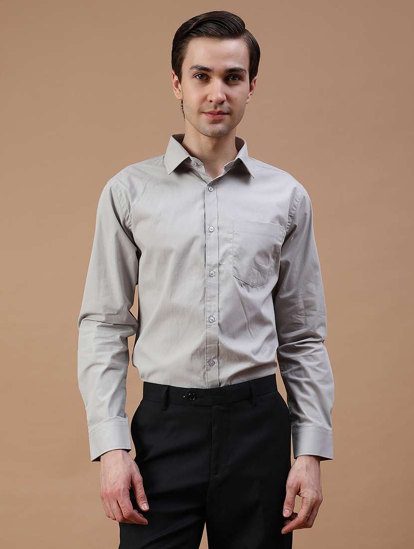 men solid collared long sleeve shirt