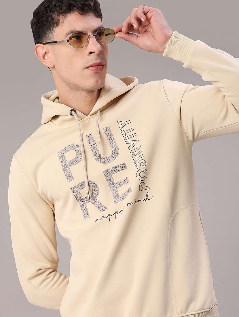 men printed long sleeve hooded sweatshirt