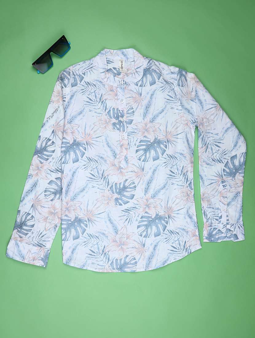 boys printed mandarin collar long sleeve shirt