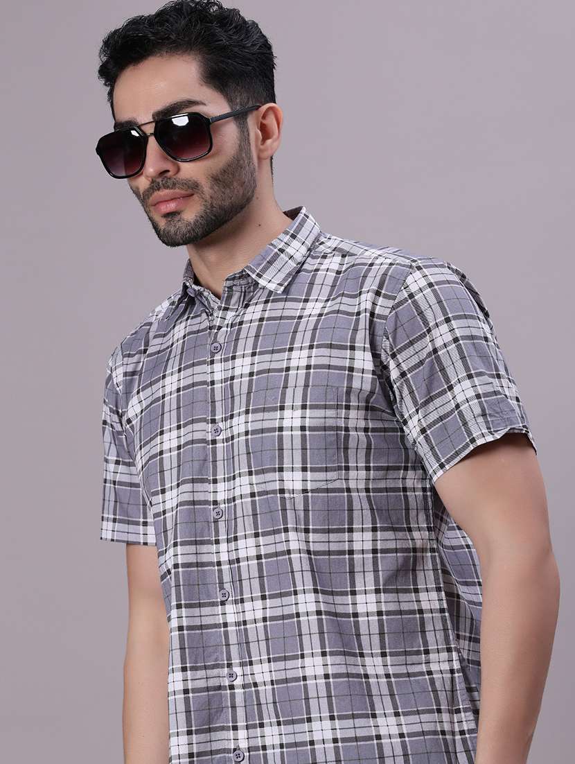 men checkered collared shorts sleeve shirt - 21938568 -  Zoom Image - 0