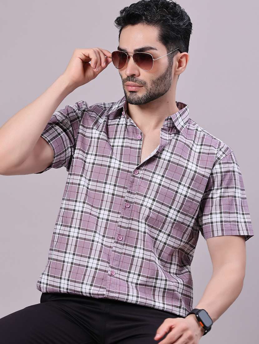 men checkered collared shorts sleeve shirt