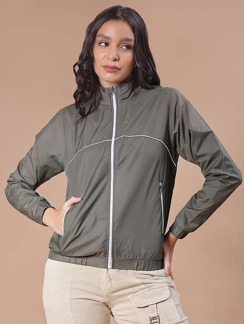 women solid long sleeve windcheater jacket - 21938588 -  Standard Image - 0