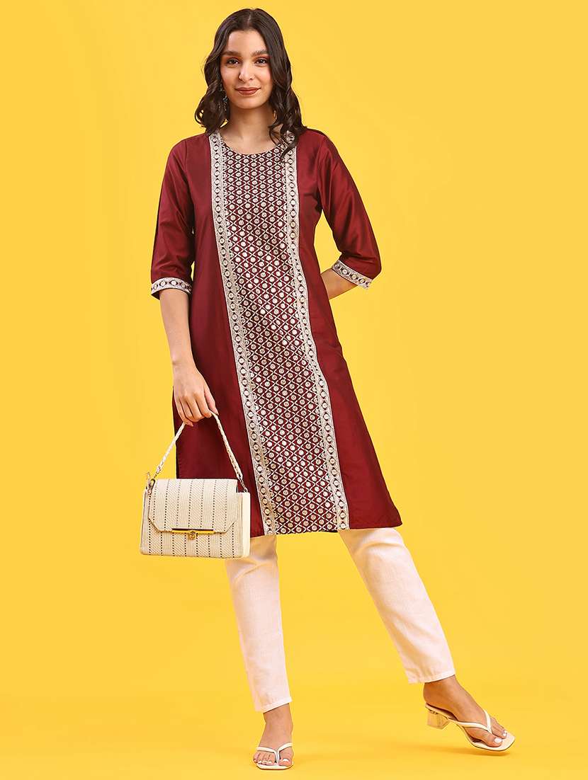 women three quarter sleeve straight kurta