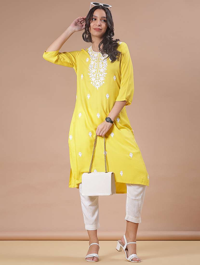 women three quarter sleeve straight kurta