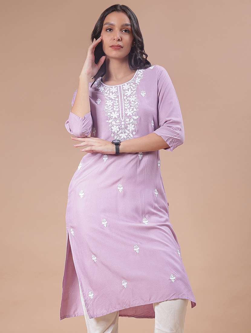 women three quarter sleeve straight kurta