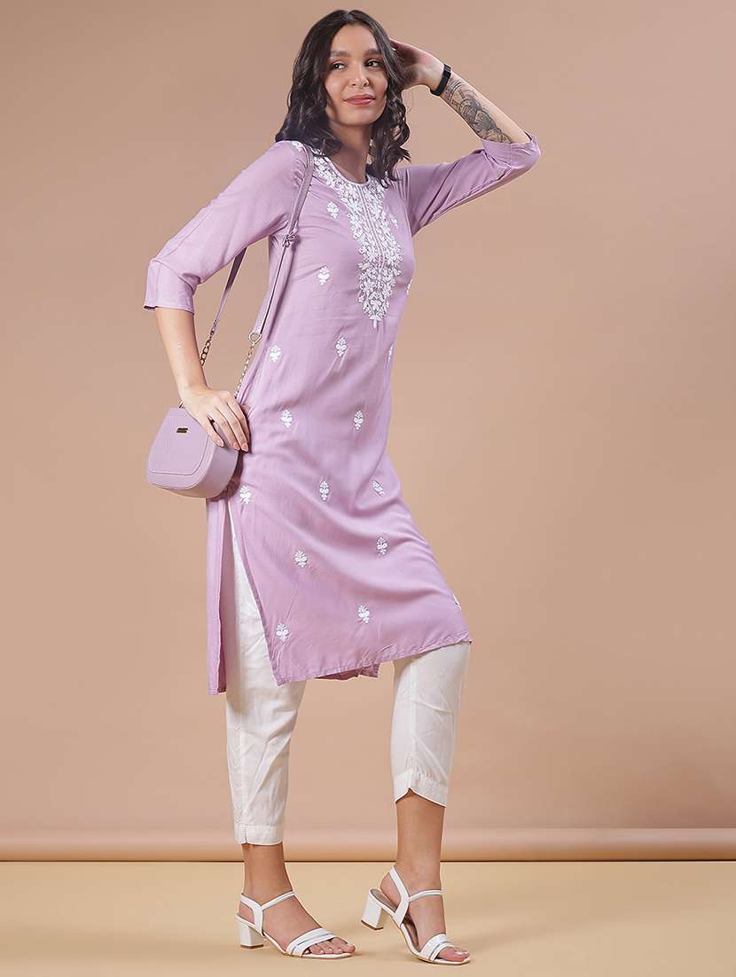 women three quarter sleeve straight kurta - 21938647 -  Standard Image - 3