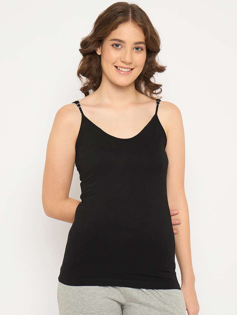 women black solid camisole