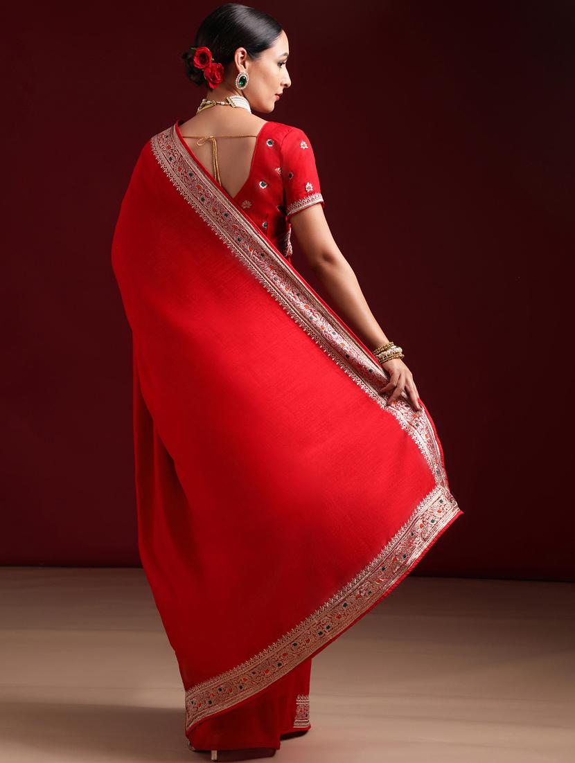 women solid with bordered saree with blouse - 21938864 - Standard Image - 3