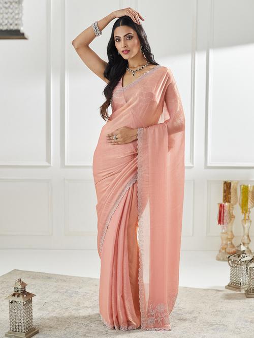 women solid with work embellished saree with blouse - 21938994 - Standard Image - 0
