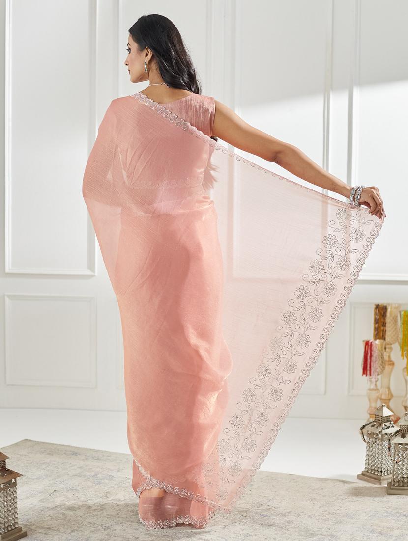 women solid with work embellished saree with blouse - 21938994 - Standard Image - 3