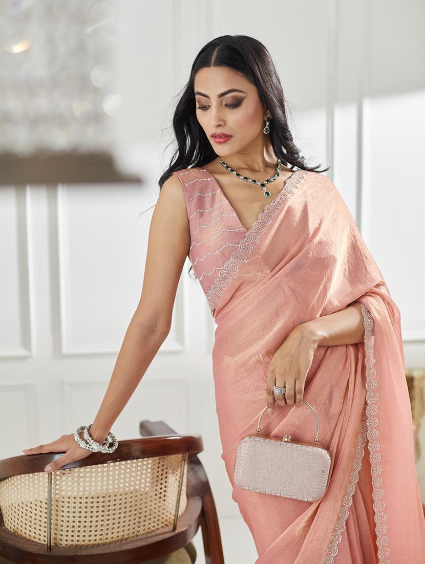 women solid with work embellished saree with blouse - 21938994 - Standard Image - 5