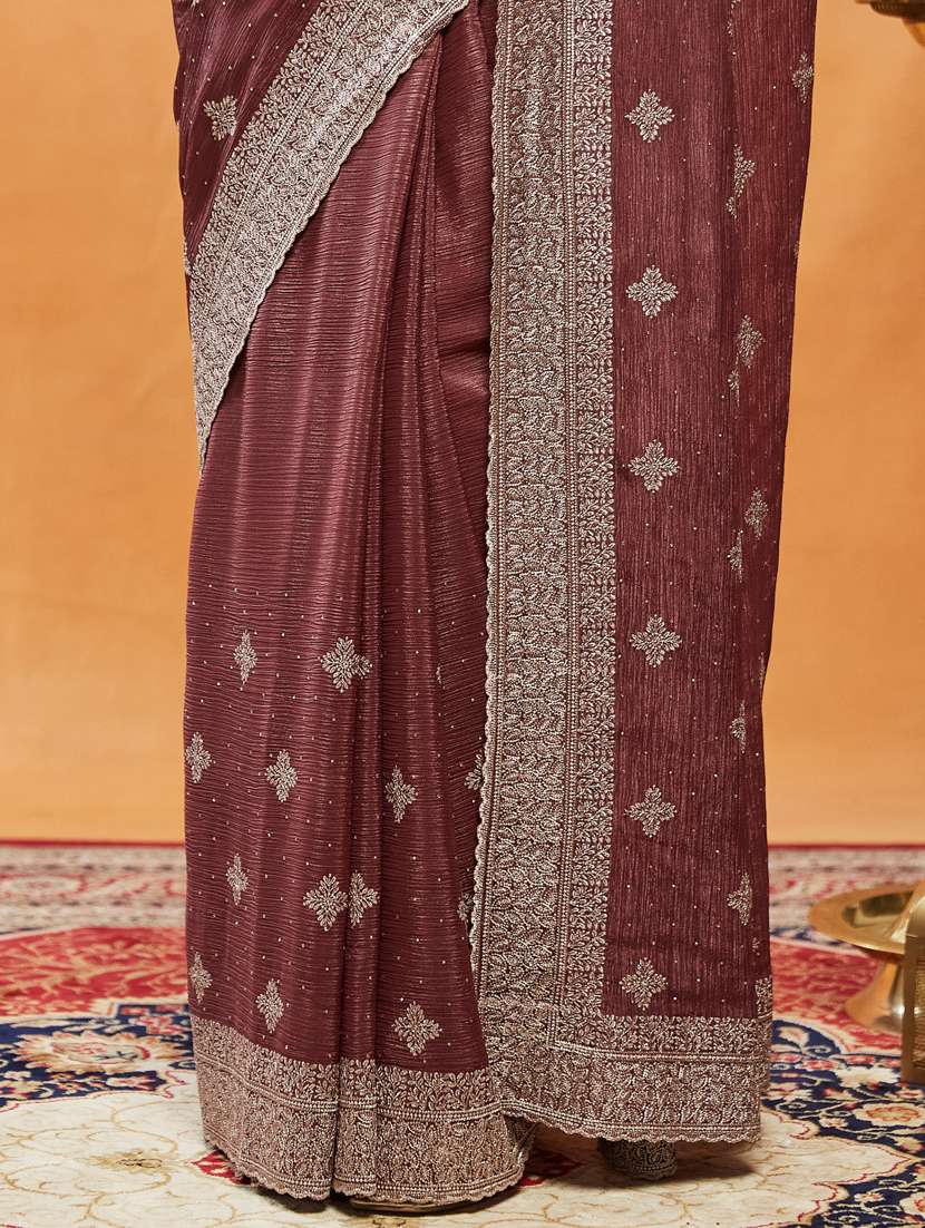 women solid with work embroidered saree with blouse - 21939004 -  Standard Image - 5