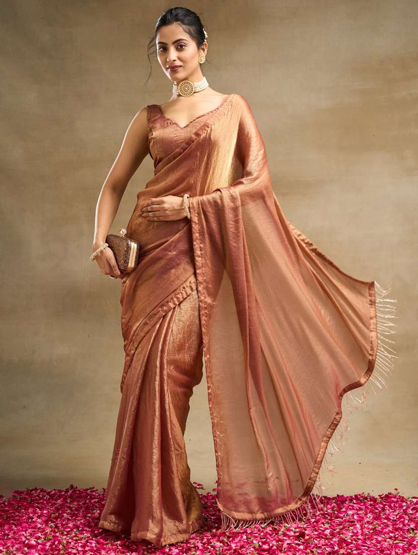 women solid embellished saree with blouse - 21939097 - Standard Image - 3