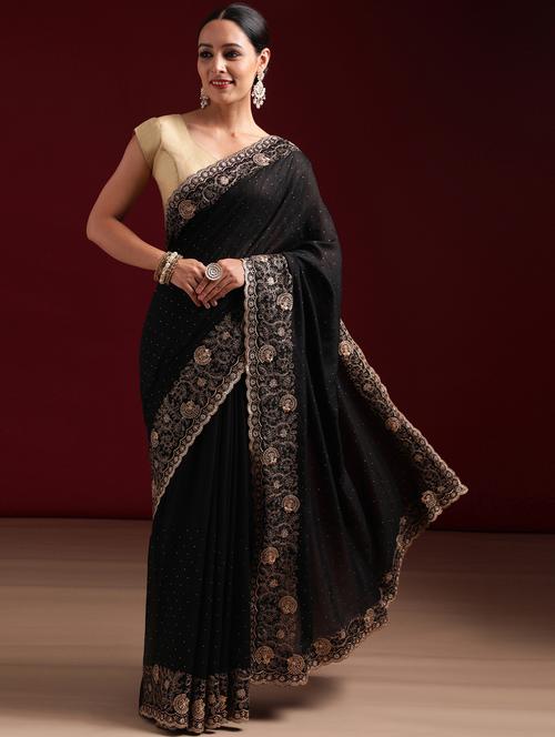 women solid with work embroidered saree with blouse - 21939101 -  Standard Image - 0