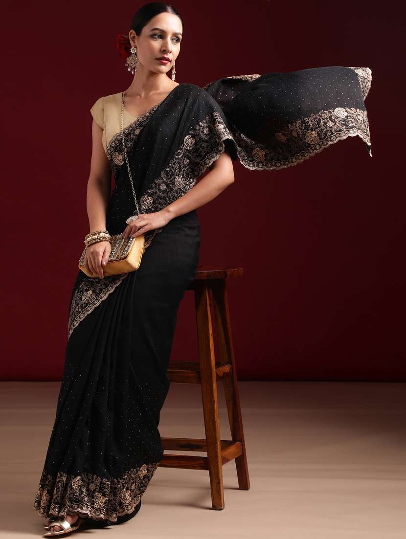 Women Solid With Work Embroidered Saree With Blouse