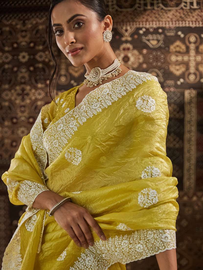 women solid with work embroidered saree with blouse - 21939102 -  Standard Image - 5