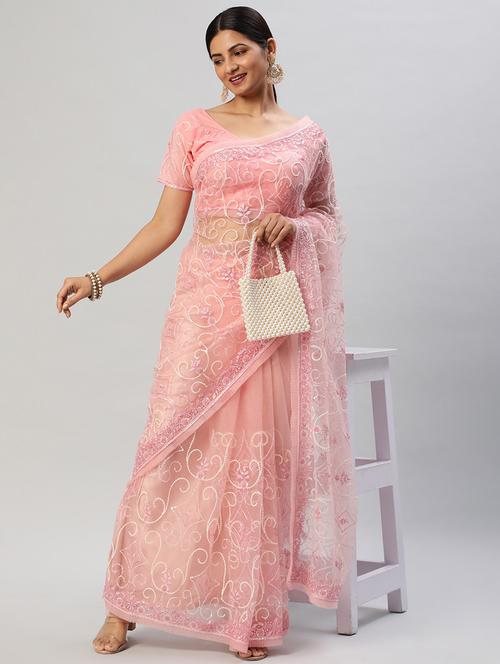women solid with work embroidered saree with blouse - 21939145 - Standard Image - 0