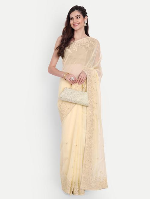 women solid with work embroidered saree with blouse - 21939151 -  Standard Image - 0