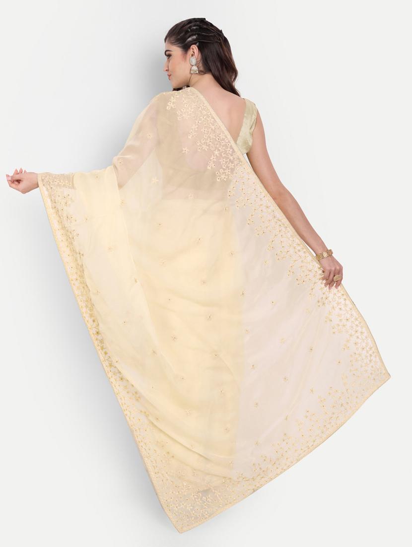 women solid with work embroidered saree with blouse - 21939151 - Standard Image - 3